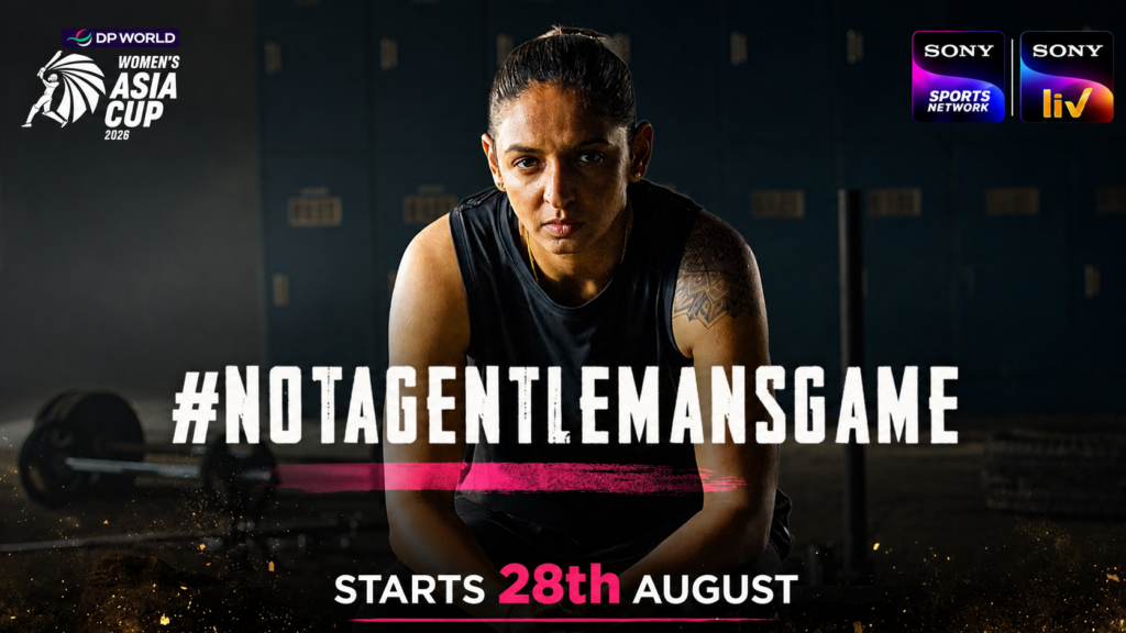 Sony Sports Network cricket campaign showing a female cricketer beside Not A Gentleman's Game.