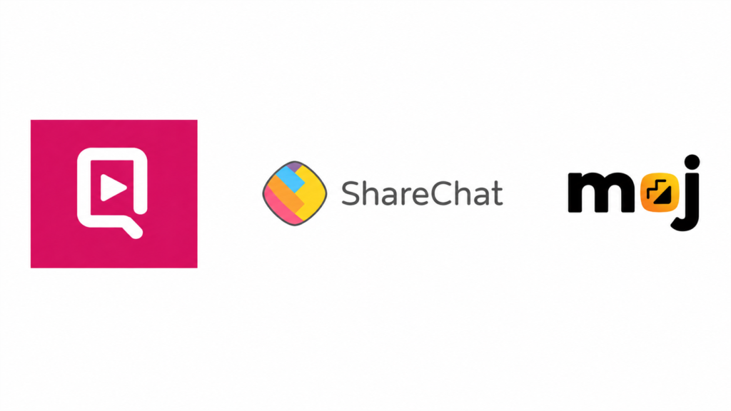 Pratilipi, ShareChat and Moj logos on a white background.