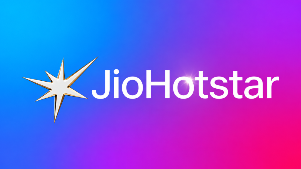 JioHotstar logo on a blue, purple and pink background.
