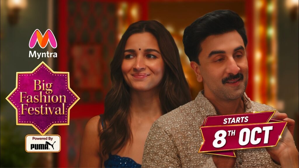 Myntra Big Fashion Festival campaign featuring a couple in festive clothing.