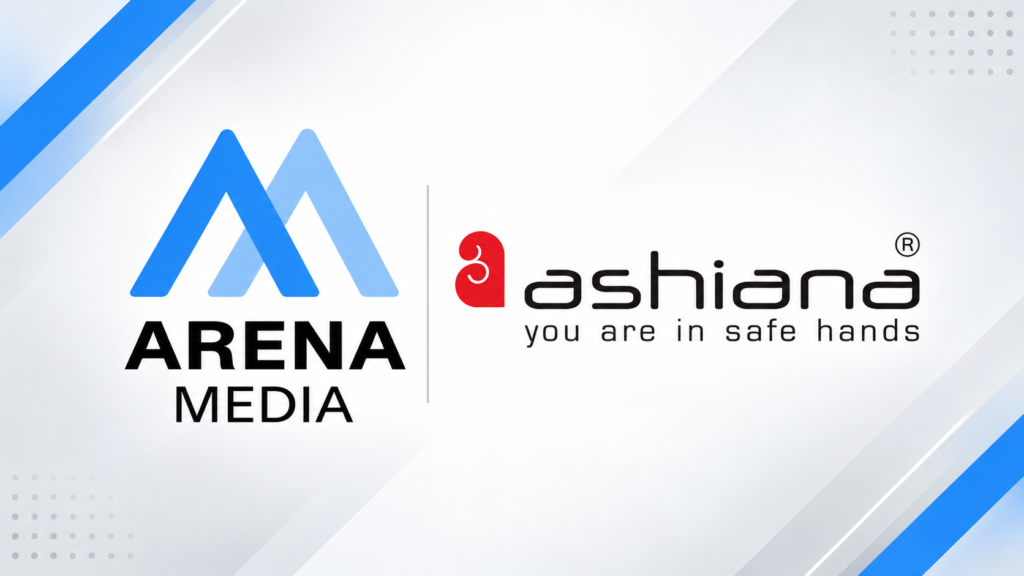 Arena Media and Ashiana Housing logos on a white background.