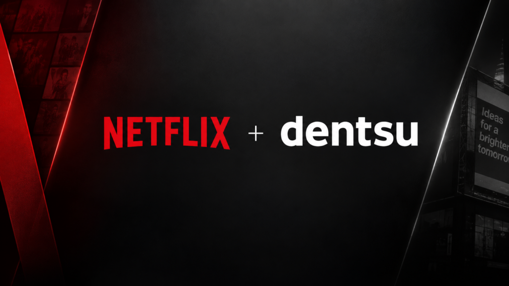 Netflix and Dentsu logos on a black and red background.