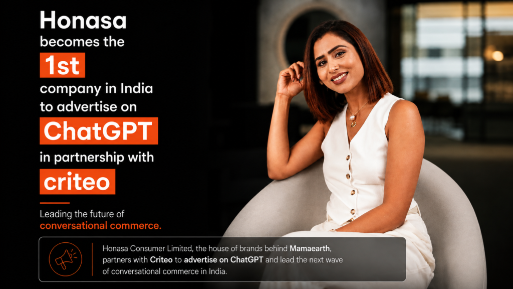 Honasa Consumer campaign announcing Mamaearth advertising on ChatGPT with Criteo.