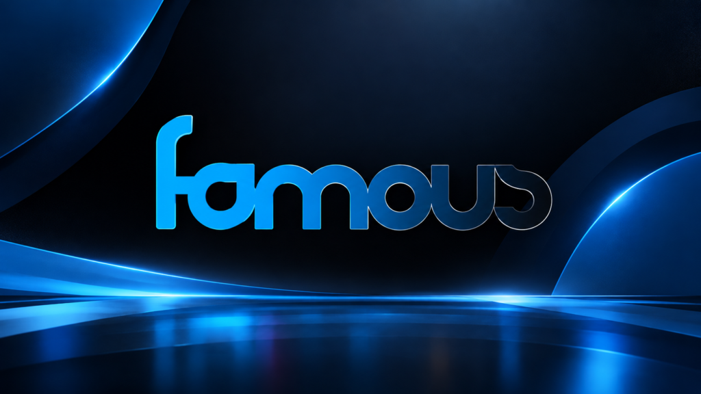 Famous Studios logo against a blue illuminated background.
