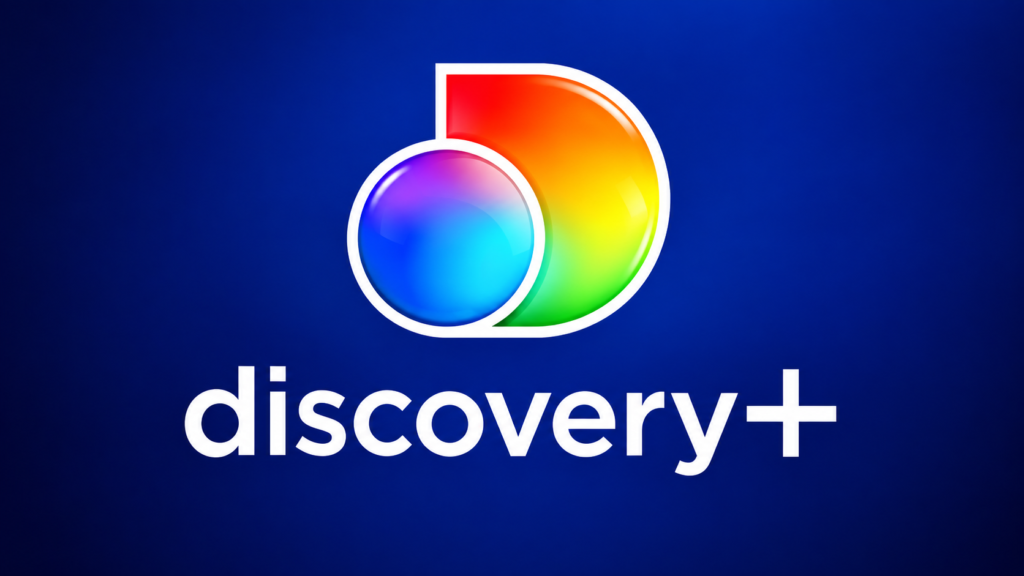 Discovery+ logo on a blue background.