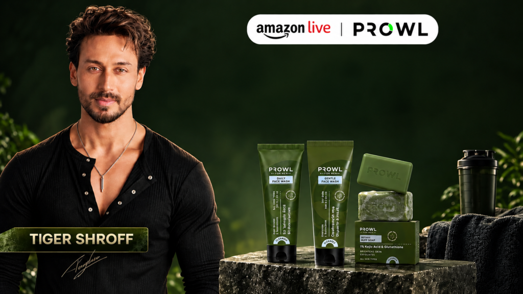 Amazon Live and Prowl campaign showing a man beside fitness-nutrition products.