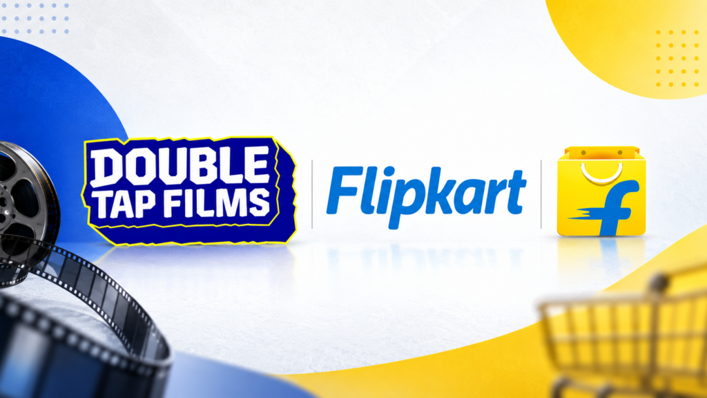 Double Tap Films and Flipkart logos with a film reel illustration.